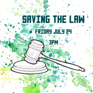 graphic promoting the event featuring an illustration of gavel