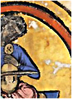 Gold leaf in a closeup of a miniature from the Lewis Psalter