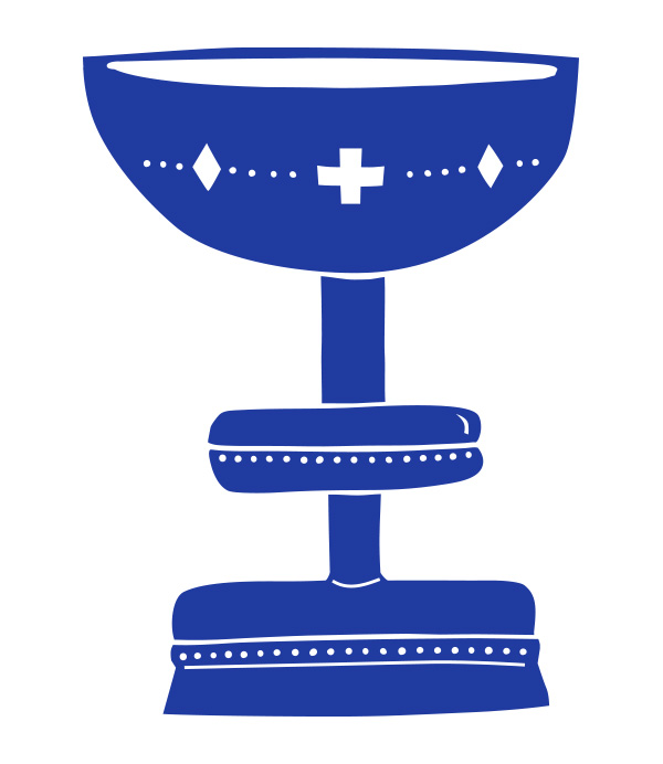 Graphic illustration of an azure medieval chalice