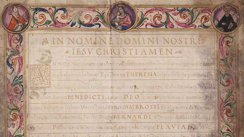 Document with large printing and ornate border
