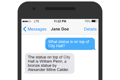 A sample text message conversation on the screen of a phone