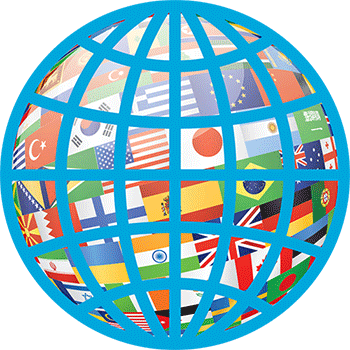 Globe displaying many national flags