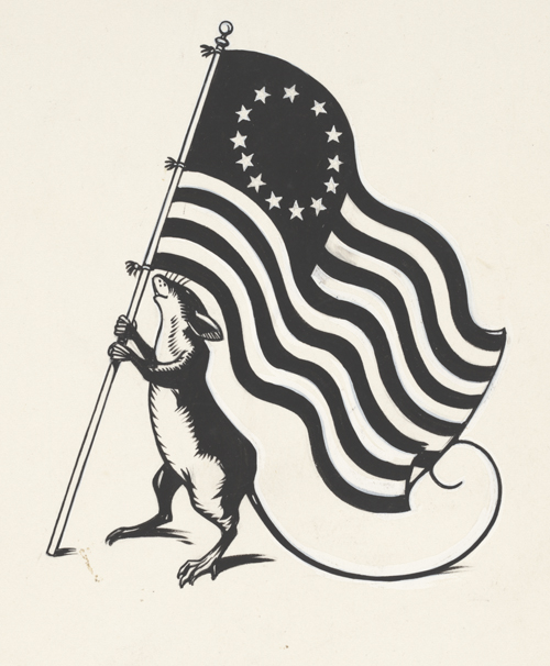 Robert Lawson. Unpublished illustration of a mouse with a flag, for Ben and Me, ca. 1939.