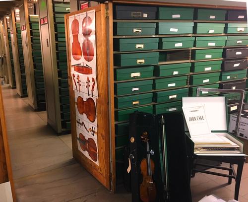 View from the Chamber Music office with a violin from our MIC collection.