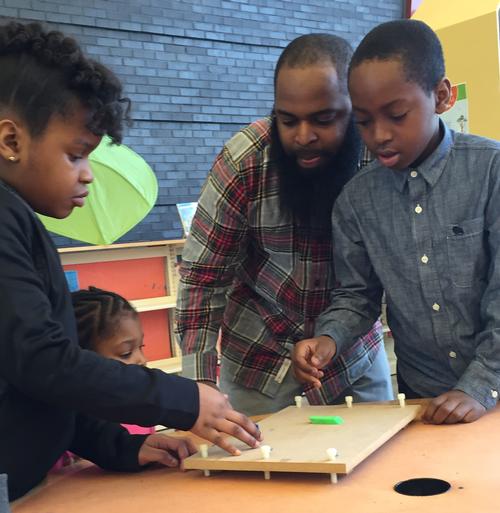 After comparing instrument sounds, families tried out their own sound experiments in a Play Party hosted by the Franklin Institute and the Kimmel Center.