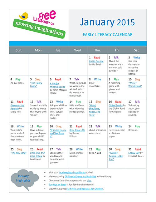 Early Literacy Calendar January 2015