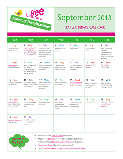 Early Literacy Calendar September 2013