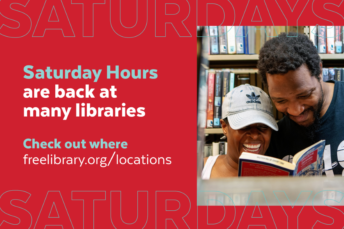 Beginning January 20, 2024, Parkway Central Library joins the list of Free Library branches that are open on Saturdays!