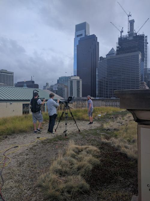 Filming on Parkway Central Library's roof