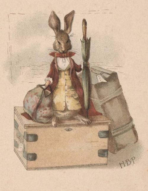 Illustration from Beatrix Potter’s first published work, written by Frederick Weatherly. <i>A Happy Pair.</i>  Illustrated by H. B. P. London: Hildesheimer & Faulkner, New York: George C. Whitney, [1890].