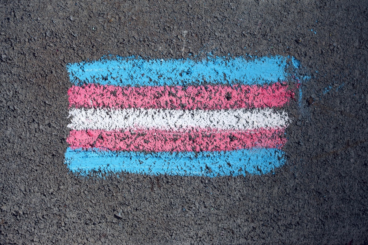Transgender Pride Flag drawn in Sidewalk Chalk