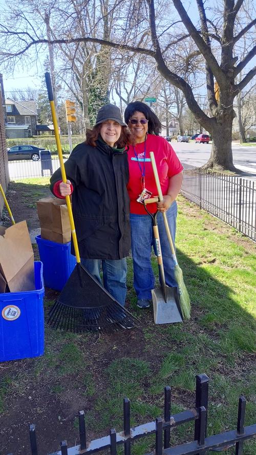 Wynnefield Library volunteers help with a spring clean up.