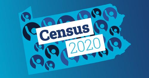 Census 2020 graphic featuring an outline of Pennsylvania