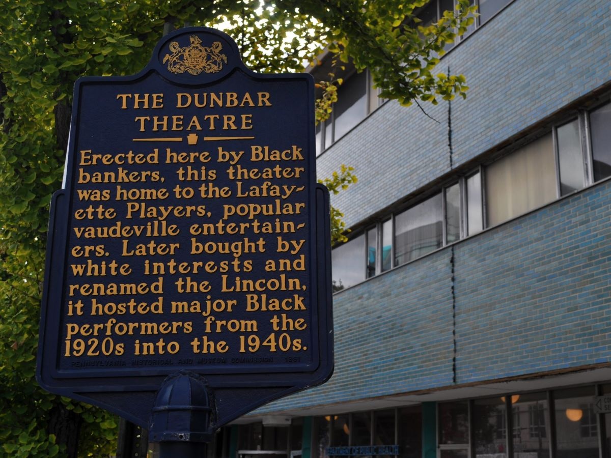 The Dunbar Theatre historical placard [Credit: By Nick-philly - Own work, CC BY-SA 4.0, https://commons.wikimedia.org/w/index.php?curid=83579365]