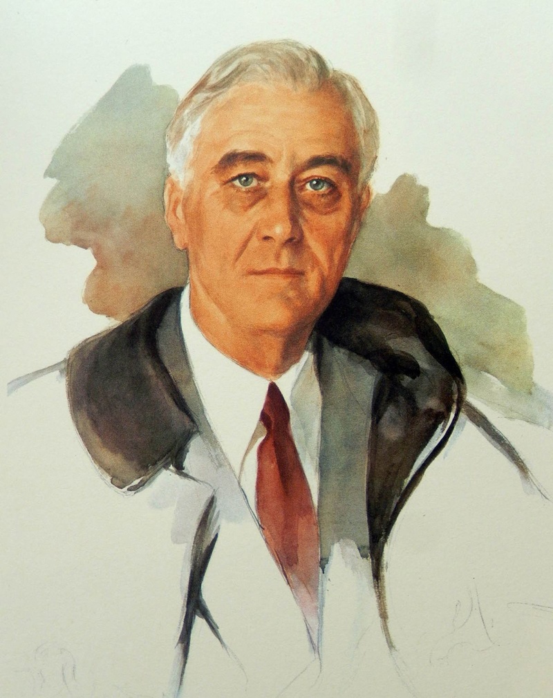 The famous unfinished portrait of US President Franklin D. Roosevelt, started by Elizabeth Shoumatoff on the day of his death.