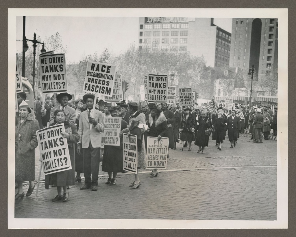 Philadelphia Transportation Company protest  photograph, 1943. From the Philadelphia Record Photograph Morgue [V07], Historical Society of Pennsylvania.