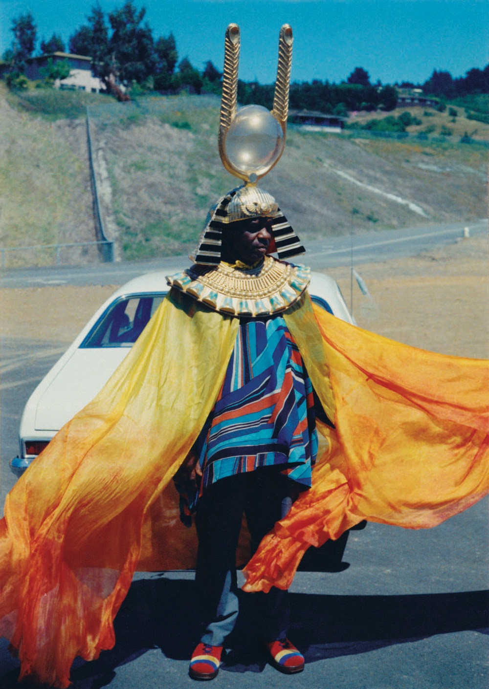 Sun Ra on the set of Space is the Place, the movie he co-wrote and starred in.