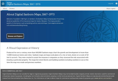 The landing page for the updated ProQuest Sanborn Database.