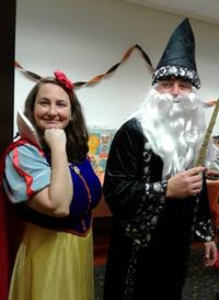 Dennis and fellow Free Library blogger Rachel dressed up for Halloween