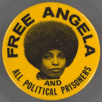 This political button from the early 1970s shows support for then-imprisoned activist Angela Davis.