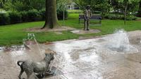 Henry Huggins and his dog Ribsy in the Beverly Cleary Sculpture Garden in Portland, Oregon