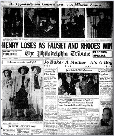 September 1938 - Crystal Bird Fauset becomes the first female African-American U.S. state legislator. Fauset represented the 18th District of Philadelphia in the House of Representatives. She continued to fight for issues concerning public health, housing, and women’s workplace rights.