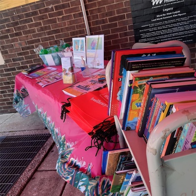 Summer Reading table setup outside Blackwell Regional Library